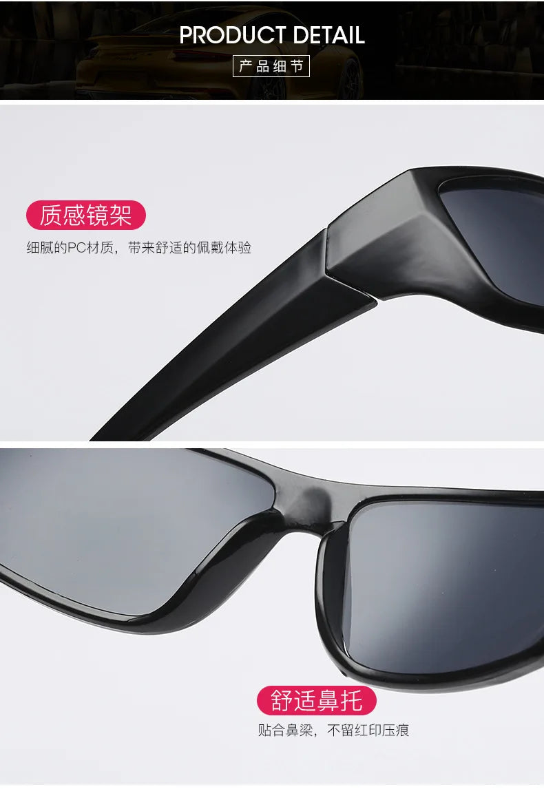 Vintage Sunglasses Men Driving Rectangle Design Sun Glasses Female Male Eyewear Black Big Frame Sunglasses Mens