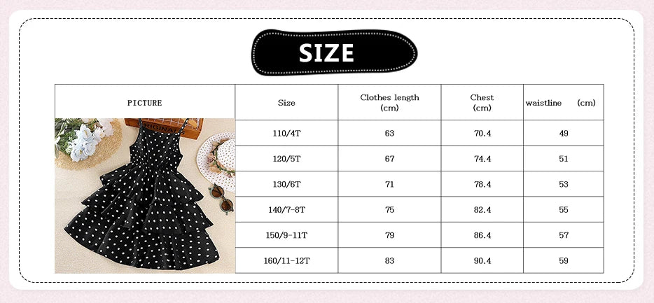 Dress Kids Girls 4-12 Years Black Polka Dot Dress For Girls Stylish Girls Vacation Holiday Clothes Kids Clothes Dress