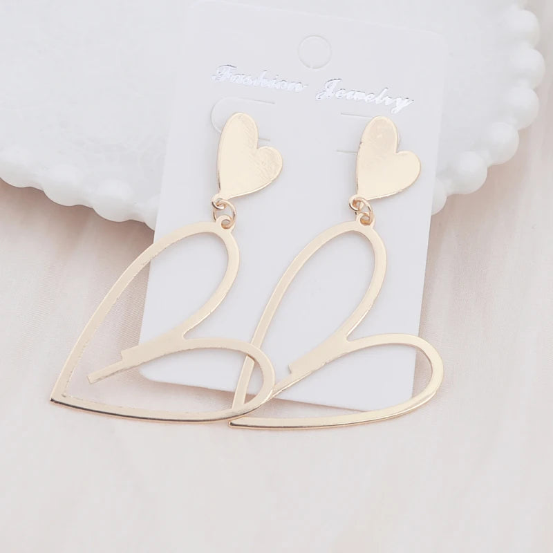 2024 New Trendy Heart Pendants Women's Hanging Earrings Double-layers Love Heart Dangle Earrings Lovely Bohemian Ear Jewelry