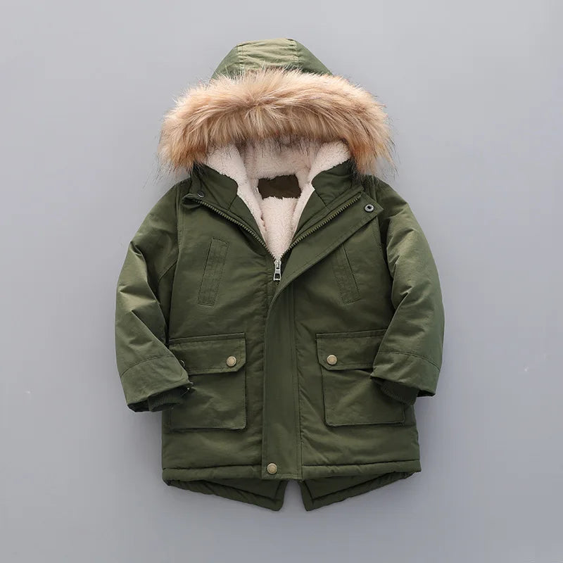 2 3 4 5 6 7 Year Winter Boys Jacket Windbreaker Keep Warm Thicken Fur Collar Girls Coat Hooded Children's Outerwear Kids Clothes