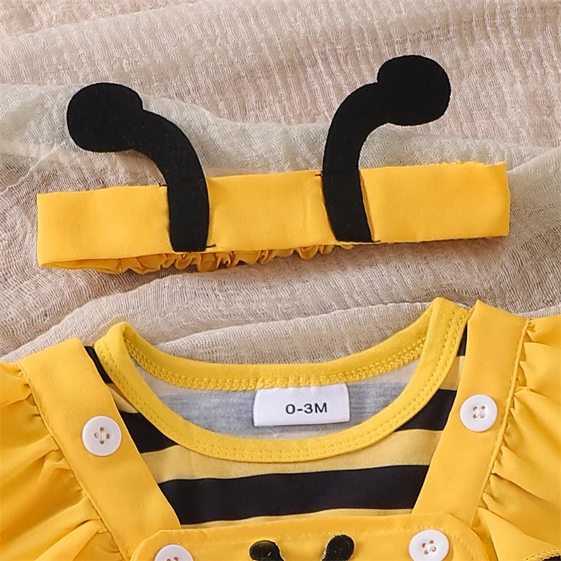 Newborn Baby Girl Halloween Outfit Long Flying Sleeve Romper Bee Suspender Skirt Dress Cute Baby Girl Fall Winter Clothes