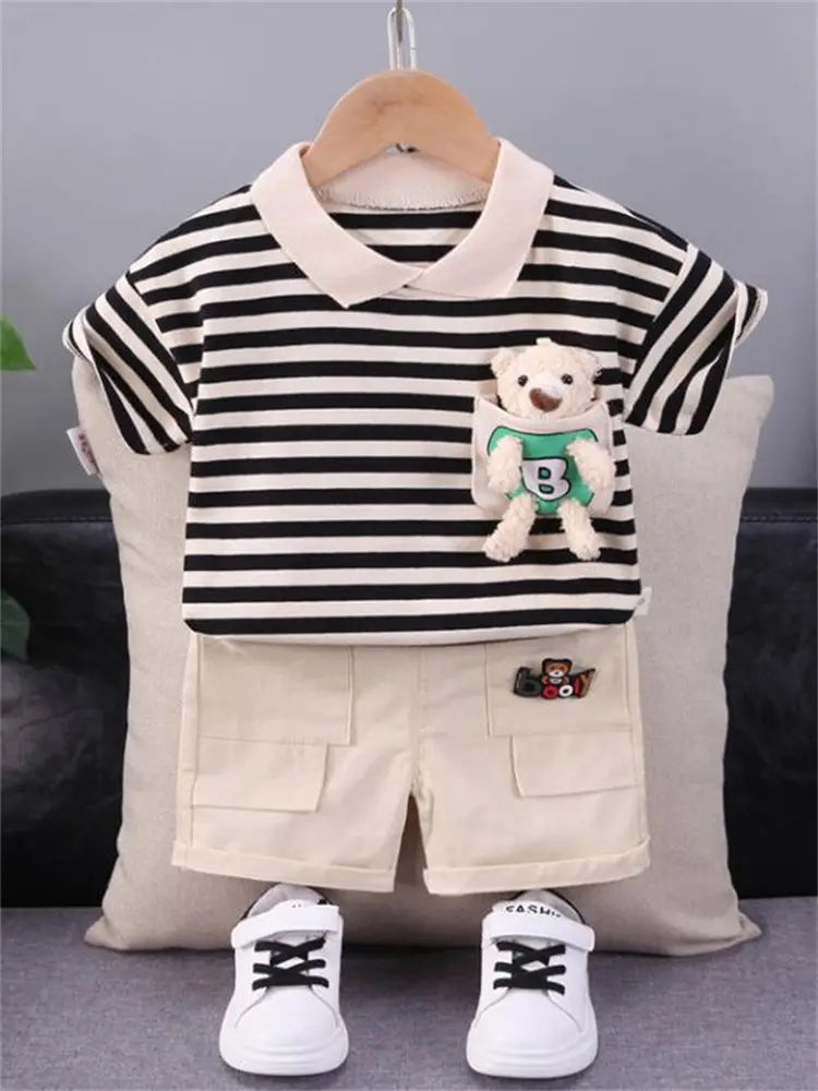 Summer Children Boys Clothing Kids Cartoon Strips T-Shirt Shorts 2Pcs/Set Toddler Sport Baby Cotton Tracksuits 1 2 3 4 5 Years