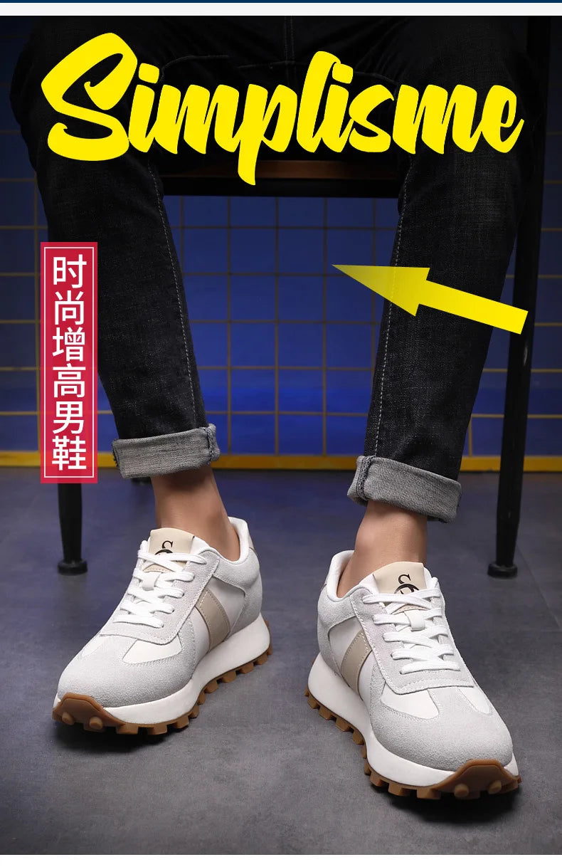 Genuine Leather Men Sneakers Elevator Shoes Hidden Height Increasing Shoes Men 8 6CM Sports Casual Flat Oxfords Man Heightening