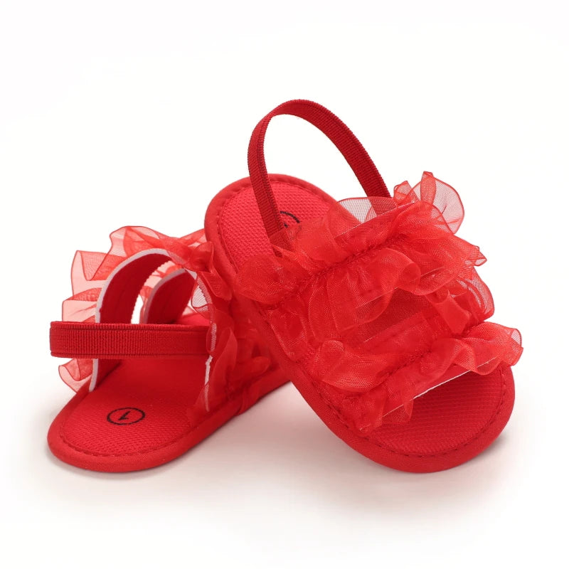 Summer baby girl sandals red festive and cute flower baby shoes soft rubber soles comfortable and casual baby walking shoes