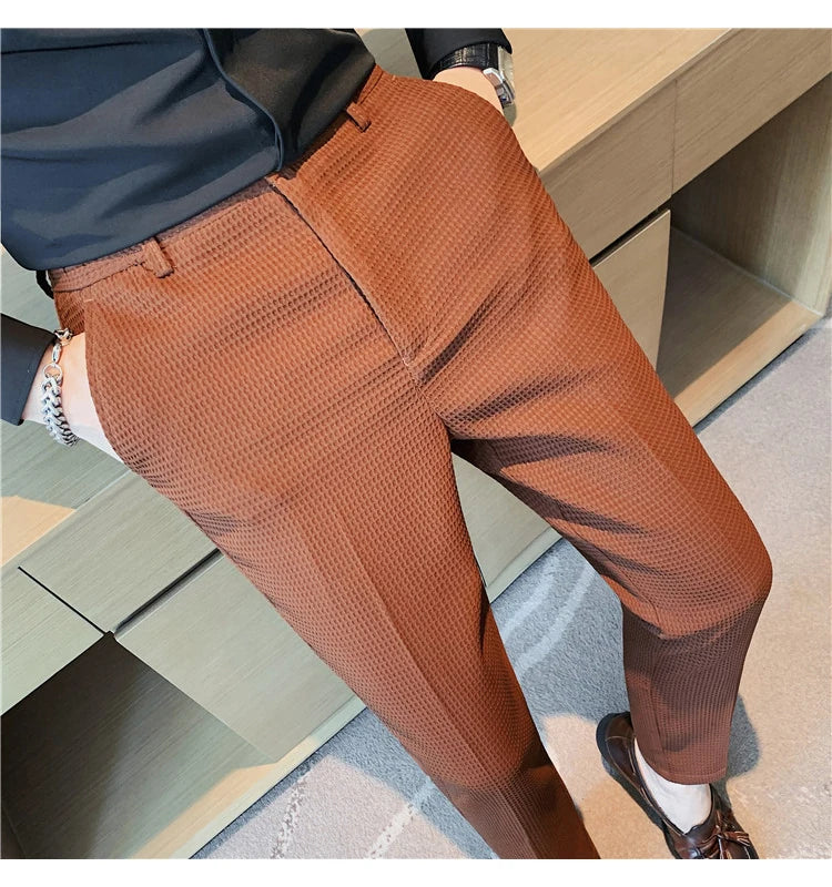 Suit Pants Autumn Winter Fashion Waffle Dress Pants For Men Clothing Business Casual Slim Fit Men's Formal Trousers High Quality