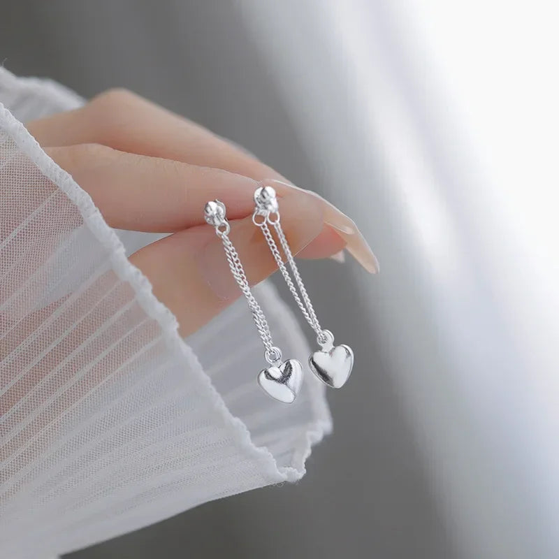 925 Sterling Silver  Earrings For Women Heart Chain Earring Jewelry Prevent Allergy Party Accessories Gift Heart Earrings