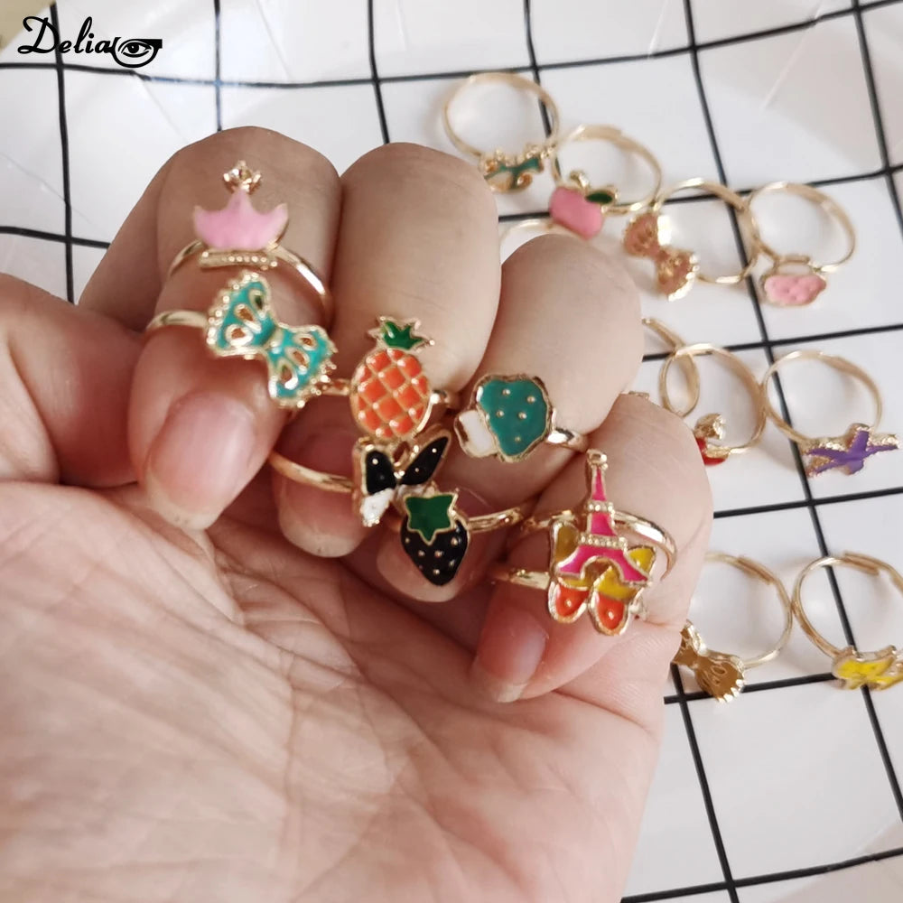 1/10pcs Cute Cartoon Kids Rings Kawaii Korean Children Girls Flower Bow Alloy Enamel Finger Ring Child Jewelry Gift