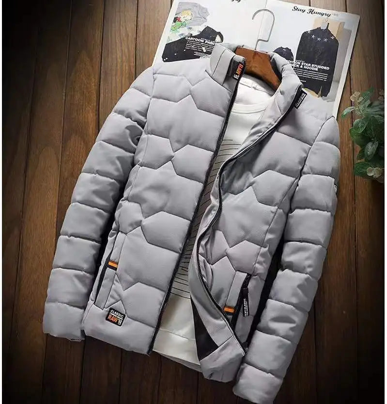 New Winter Warm Coats Jacket Long Sleeve Cotton-padded Jacket Zipper Jacket Men's Stand-up Collar Jacket Plus Size Cotton Jacket