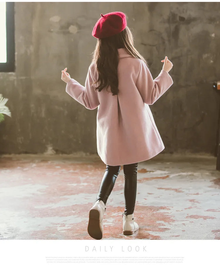 3 4 5 6 8 10 12 Years Girls Wool Coat Autumn Winter Korean Version Long Kids Jacket Double Breasted Children Outerwear Clothing