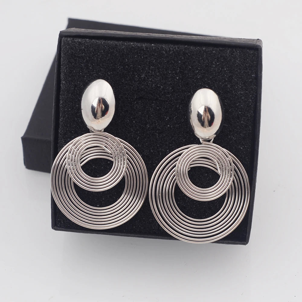 Multi-layer Geometry Round Circle Metal Coil Drop Earrings For Women New Exaggerated Temperament Gold Color Jewelry Wholesale