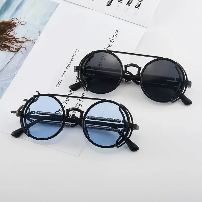 2024 Plastic Steampunk Sunglasses Men Women Fashion Round Glasses Brand Designer Vintage Sun Glasses High Quality Oculos De Sol