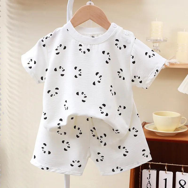 Kids Suit Clothes for Girls Cartoon Short Sleeve T-shirt Tops+shorts Summer Children's Clothing Baby Boys Set