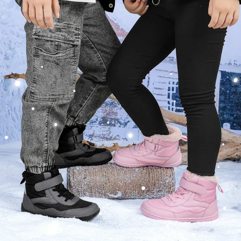 Kids Barefoot Boots Wide Width Waterproof Winter Fur Lined Shoes for Boys Girls Cold Weather Children Outdoor Fashion Sneakers