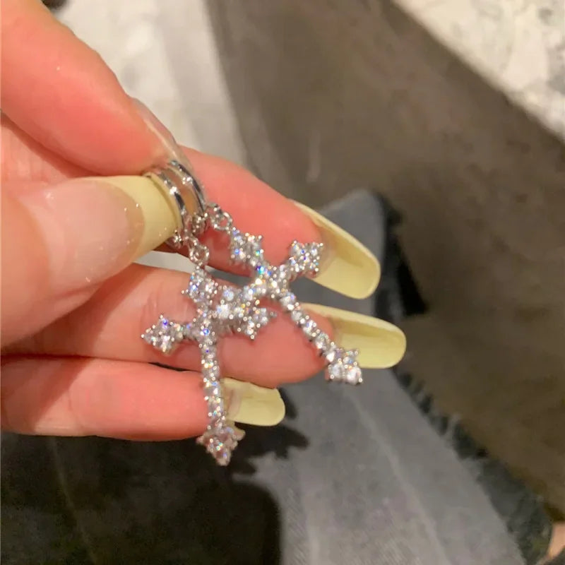 Korean Fashion Zircon Crystal Cross Women Drop Earrings for Gothic Punk Hip Hop Female Piercing Drop Earrings Party Jewelry Gift