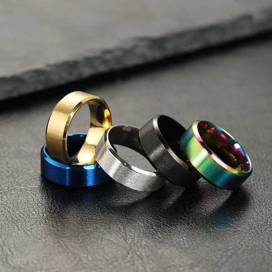 7 Colors Classic 8mm Mens Ring Surface Brushed Stainless Steel Simple Ring for Women Wedding Band Couples Jewelry Accessories