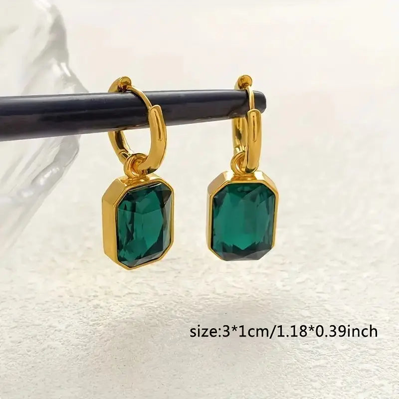 Trendy Square Stainless Steel Zirconia Earrings For Women Girls Gold Color Metal Crystal Earring Party Birthday Daily Jewelry