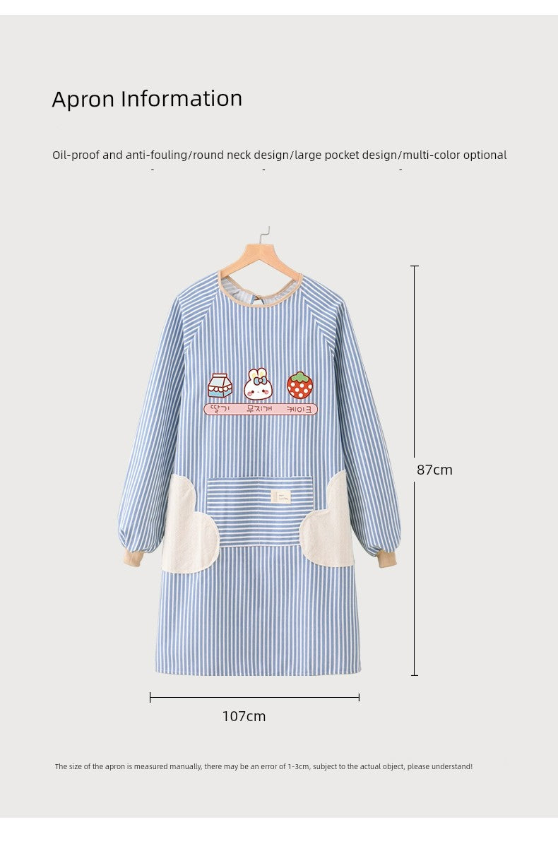 Household Summer Thin Internet Celebrity Cotton and Linen Long Sleeve Apron