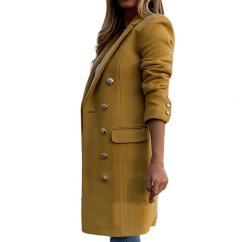 Women Wool Coat Autumn Winter Long Sleeve Pure Color Turn-Down Collar Double-breasted Women Overcoat Women Greatcoat Outerwear