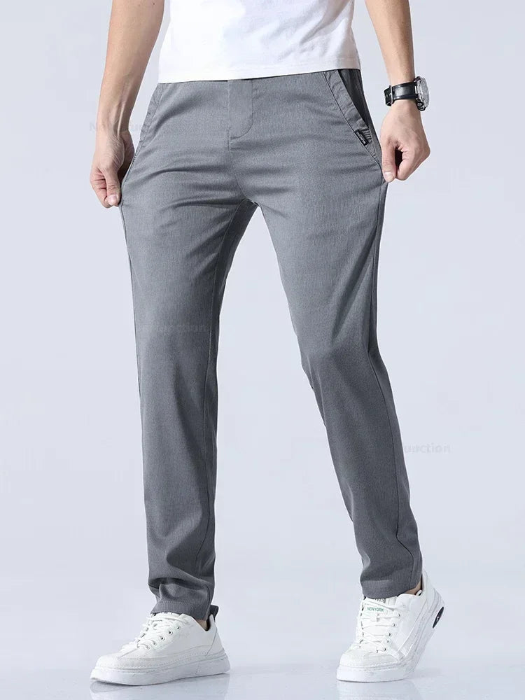 Summer New Ultra-thin Lyocell Casual Pants for Men Soft Straight Slim Stretch Fashion Casual Long Pants Classic Style Male