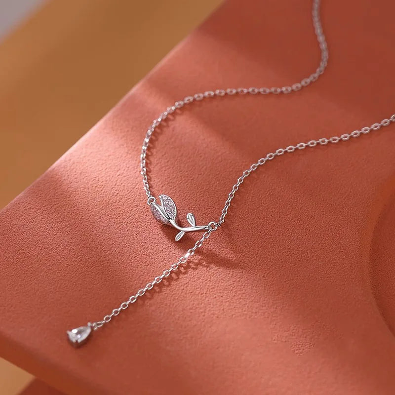 VENTFILLE 925 Silver Circular Geometry Rose Necklace Dropwise Glaze Korean Gentle Jewelry Birthday Gift Wholesale