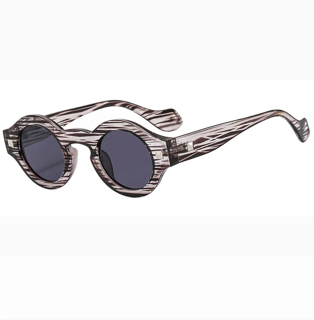 Vintage Rivet Small Round Sunglasses Women Men Metal Hinge Glasses Frame Grey Transparent Shades Outdoor Eyewear