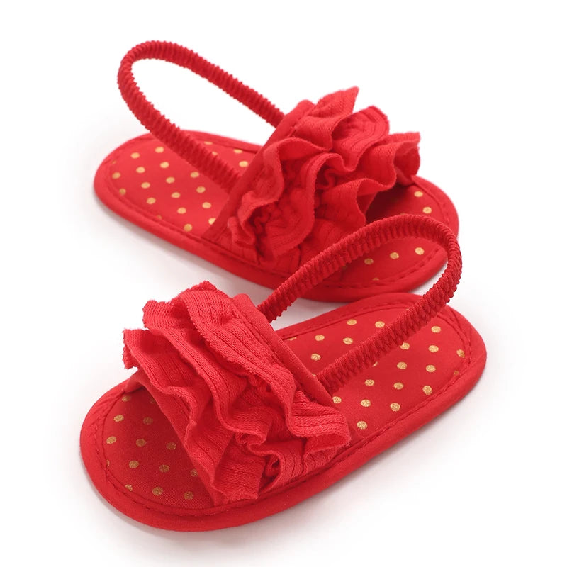 Summer baby girl sandals red festive and cute flower baby shoes soft rubber soles comfortable and casual baby walking shoes