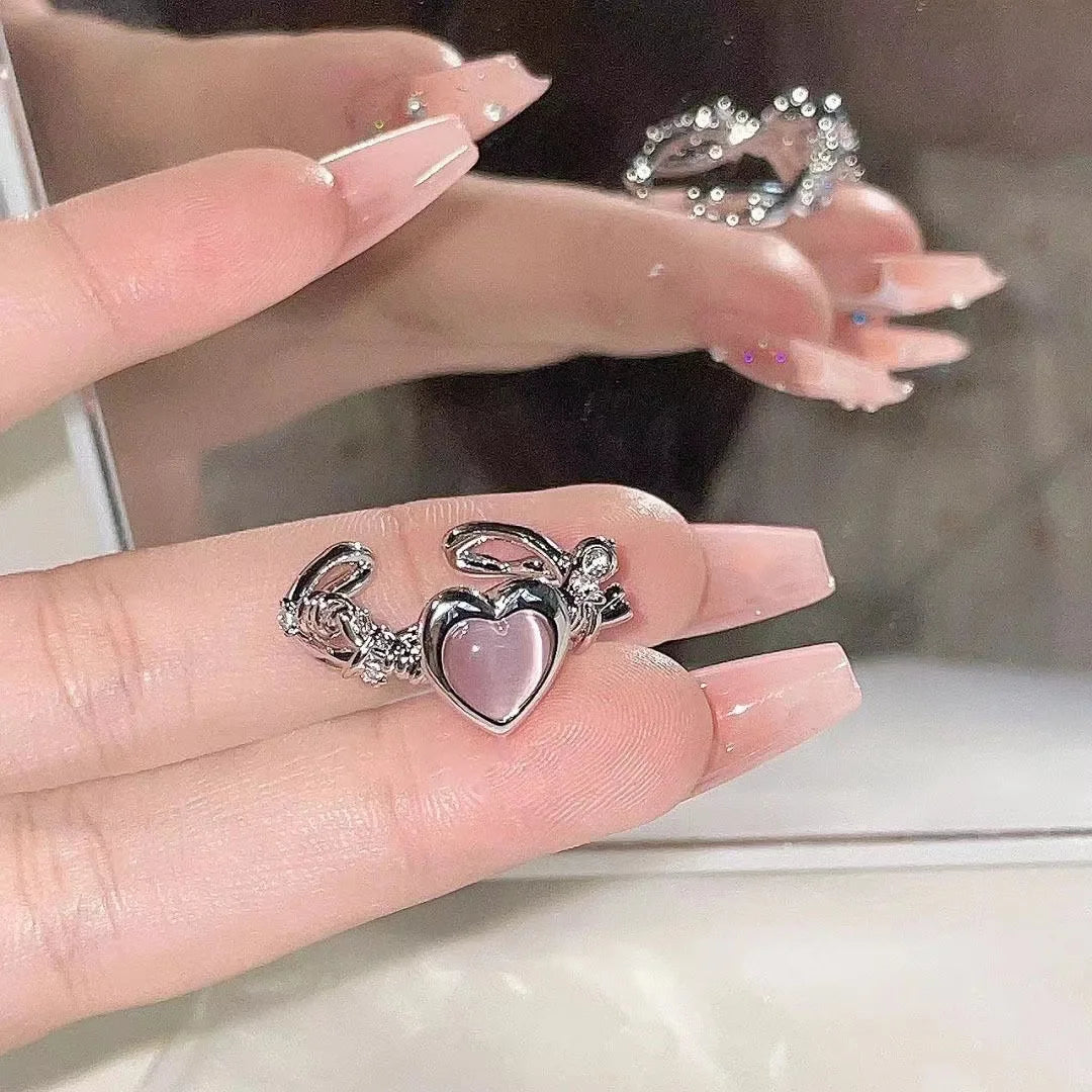 Fashion Heart Ring Cat Eye Peach Heart Adjustable Women Design Premium Rings Wedding Party Jewelry Gift