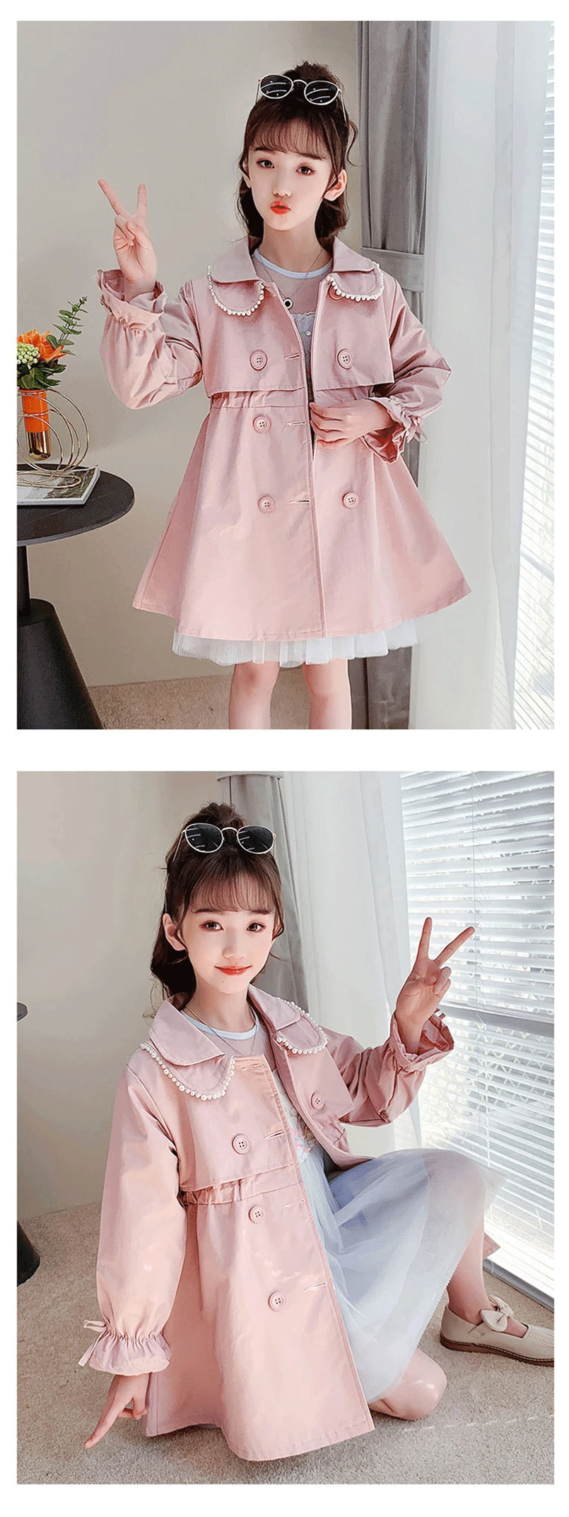 2024 Spring Autumn New Arrival Fashion Korean Style Girls Trench Coat Children's Outerwear Long Windbreak Jacket For Girls 4-12Y