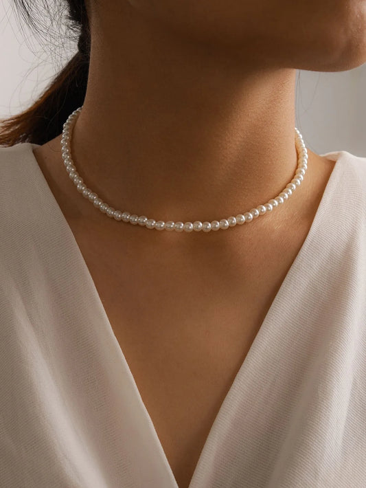 New Elegant Vintage Simple 6MM Pearl Chain Choker Necklace for Women Wedding Pendant Necklace Fashion Jewelry Wholesale