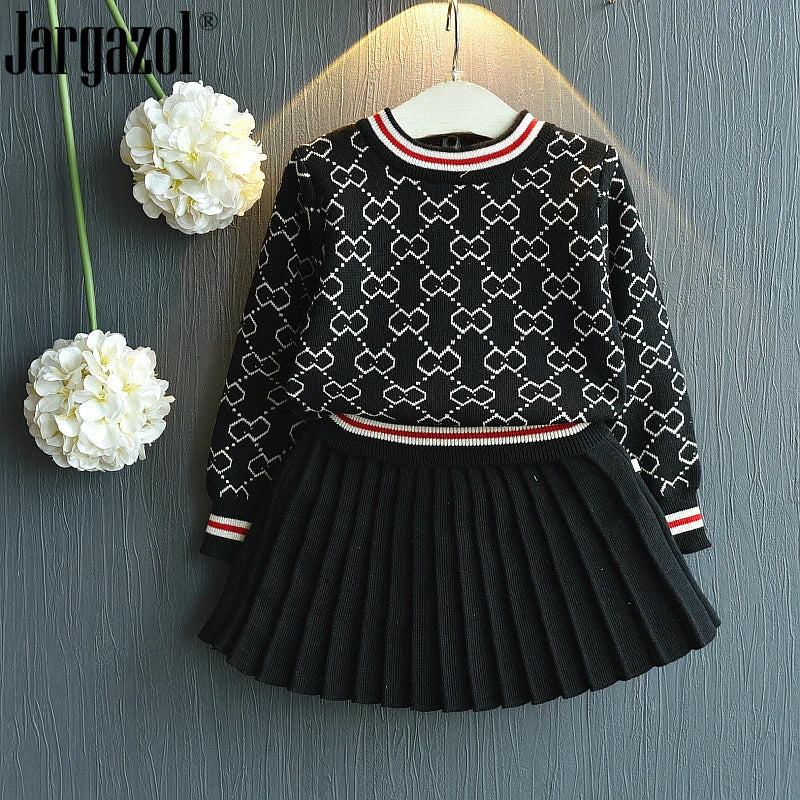 2023 Girls Winter Clothes Set Long Sleeve Sweater Shirt and Skirt 2 Pcs Clothing Suit Spring Outfits for Kids Girl's Clothes