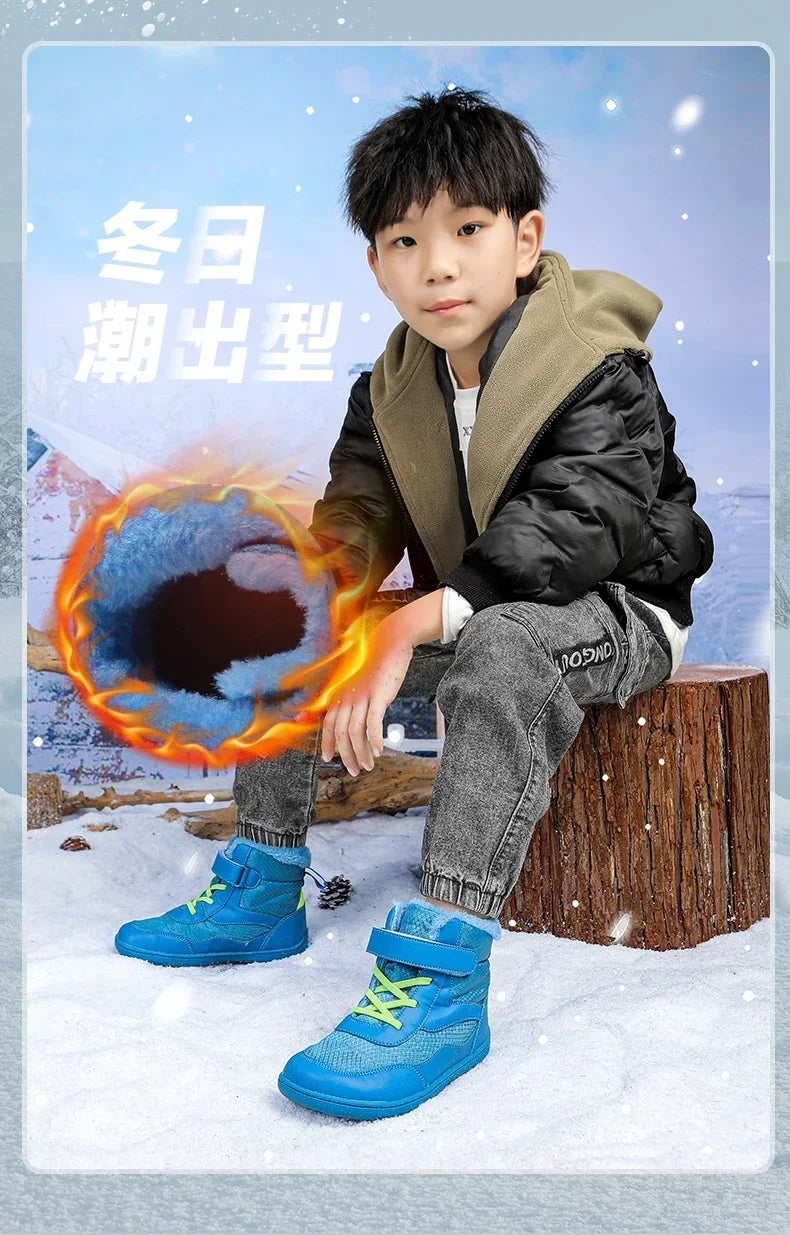 Kids Barefoot Boots Wide Width Waterproof Winter Fur Lined Shoes for Boys Girls Cold Weather Children Outdoor Fashion Sneakers