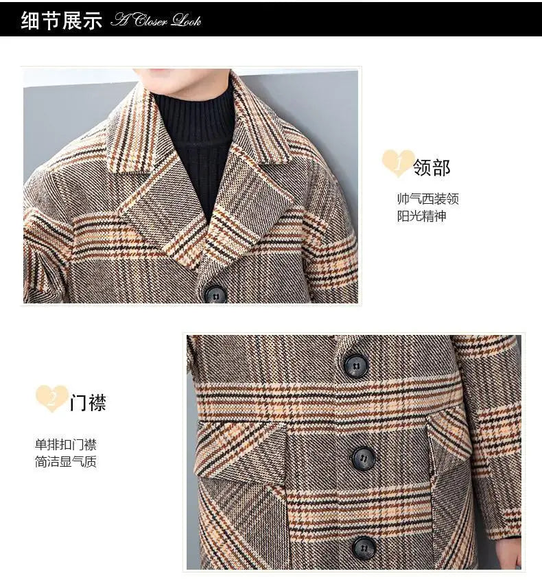 Boy'S Tweed Coat Foreign Style Wool Coat Winter 2022 Autumn And Winter New Small Suit Children'S Clothes Children'S Baby