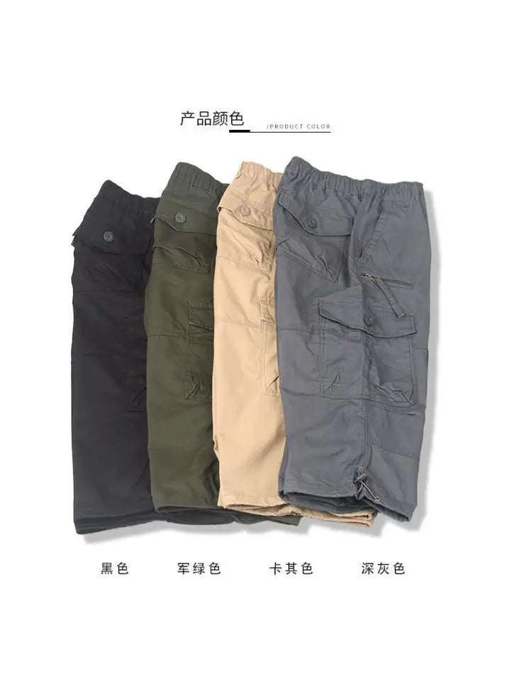 Men's Cargo Shorts Summer Loose Casual Pants Elastic Waist Large Size Outdoor Jogging Sweatpants Trend Multi Pockets