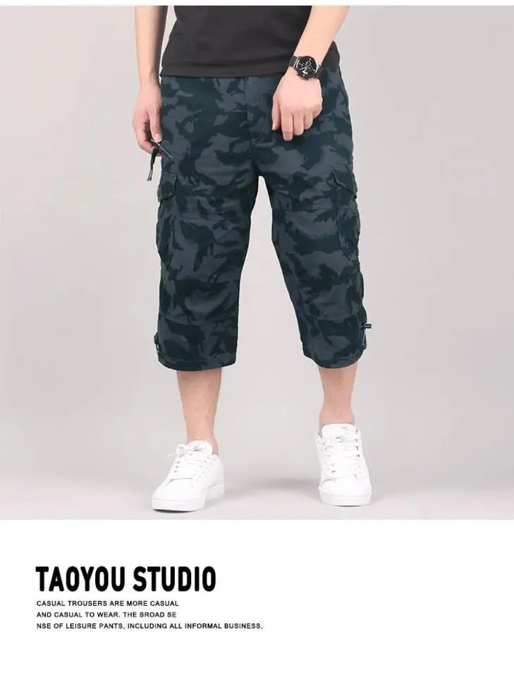 Men's Cargo Shorts Summer Loose Casual Pants Elastic Waist Large Size Outdoor Jogging Sweatpants Trend Multi Pockets