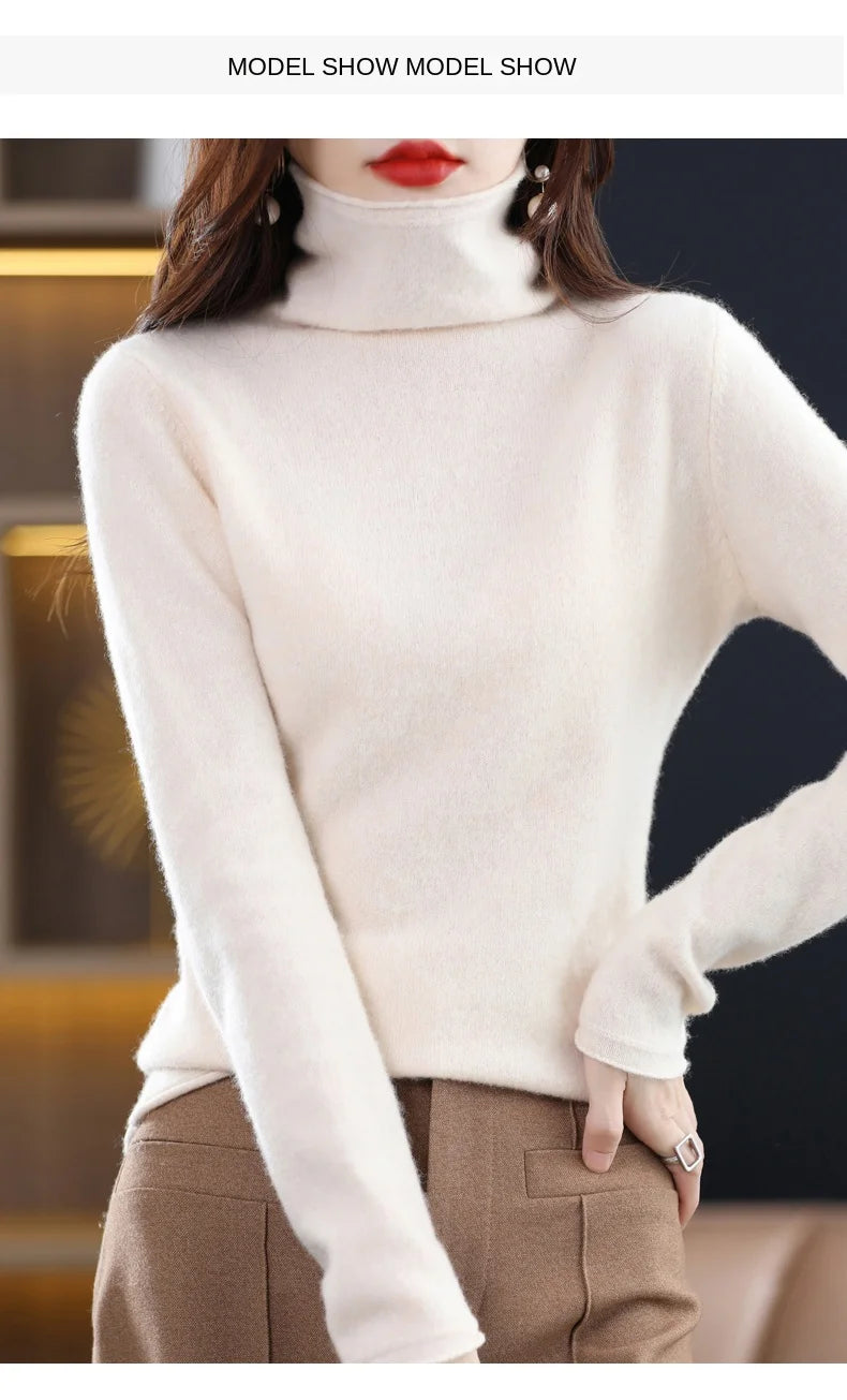 New 100% Merino Wool Turtleneck Cashmere Sweater In Autumn And Winter Women's Casual Knitted Coat Women's Coat Korean Fashion