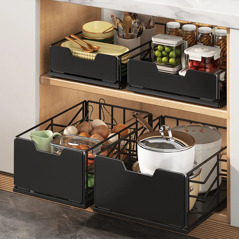 Pull-out Sink Storage Rack Bowl Dish Storage Basket Kichen Organizer Slide Drawer Storage Tray Seasoning Cabinets Organizer