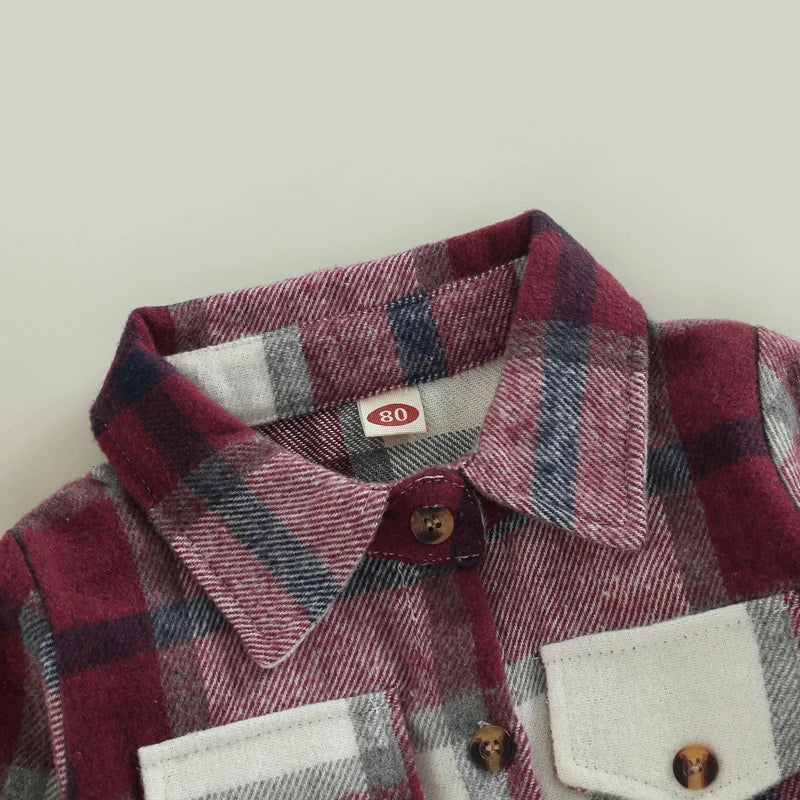 2022-08-23 Lioraitiin 0-4Years Kids Baby Girl Boy Plaid Shirt Jacket Casual Lapel Long Sleeve Button Up Cardigan Jacket Coat