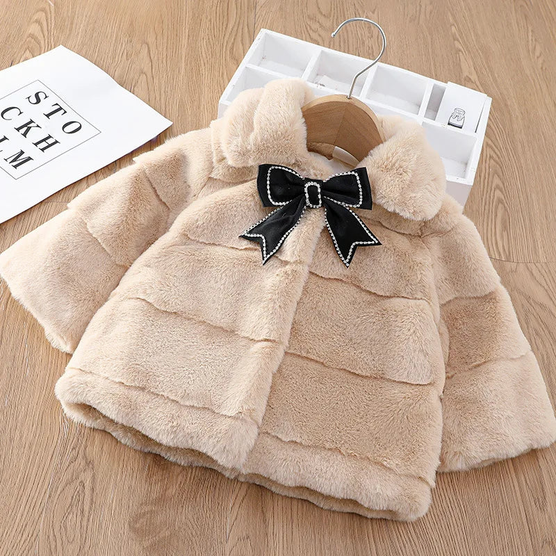 Winter Warm Faux Fur Coat For Girls Jacket Baby Snowsuit Sweet Christmas Princess Outwear 1-5 Years Kids Clothes