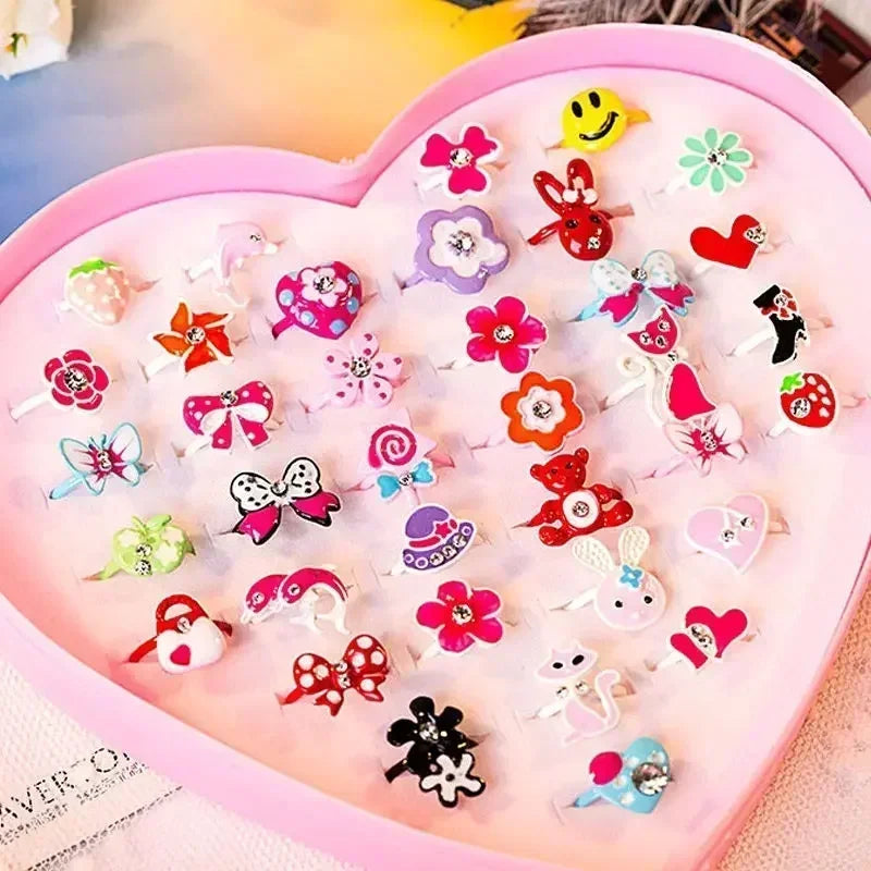 Kids Cute Cartoon Love Sweet Rings Design Flower Animal Fashion Jewelry Accessories Girl Child Retro Gifts Finger Rings