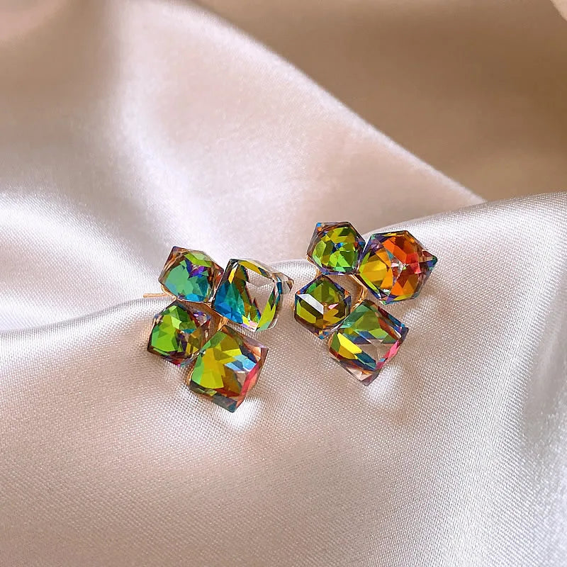 Design Fantastic Colorful Crystal Geometric Square Earrings with Different Angles and Colors Unusual Jewelry for Women or Girls