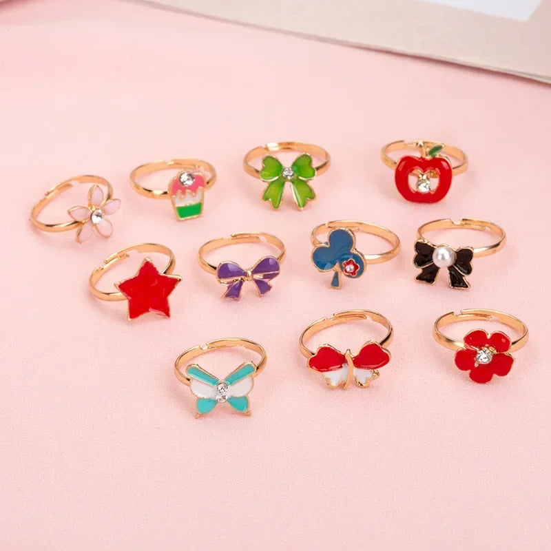 Kids Cute Cartoon Love Sweet Rings Design Flower Animal Fashion Jewelry Accessories Girl Child Retro Gifts Finger Rings