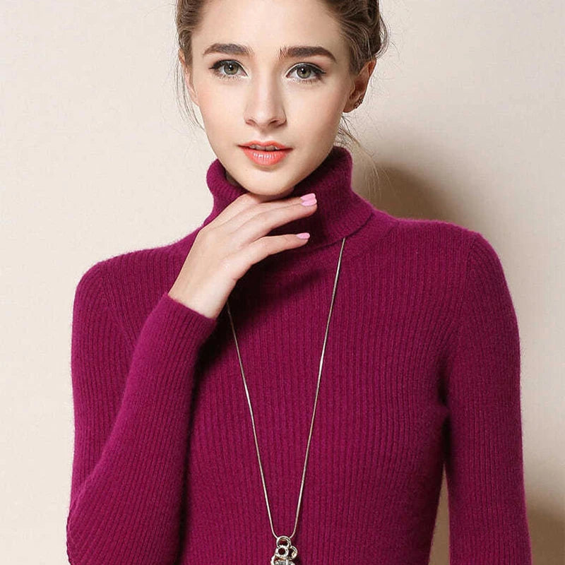 2024 Simple Women Turtleneck Sweater Winter Fashion Pullover Elastic Knit Ladies Jumper Casual Solid Black Female Basic Tops