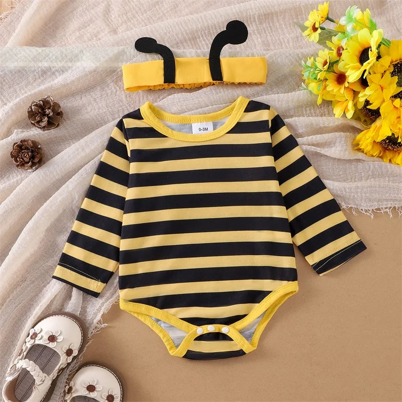 Newborn Baby Girl Halloween Outfit Long Flying Sleeve Romper Bee Suspender Skirt Dress Cute Baby Girl Fall Winter Clothes