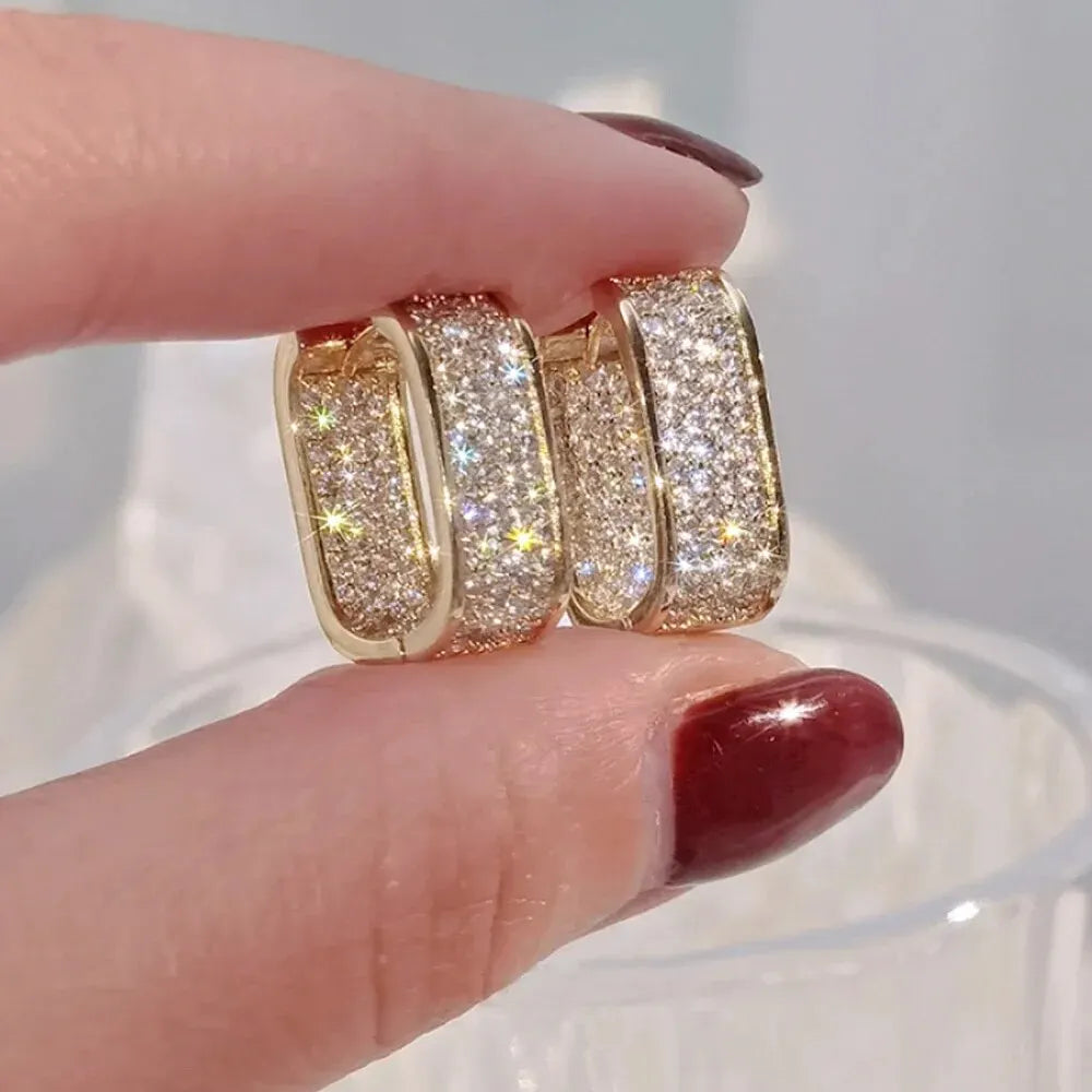 Bling Bling CZ Hoop Earrings for Women Luxury Gold Color/Silver Color Fashion Contracted Lady Earrings Drop Ship Jewelry