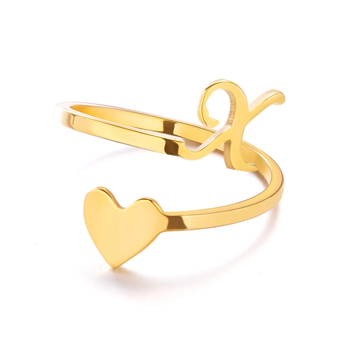 Simple Romantic Heart and Letter Rings A-Z 26  Alphabet Initials Ring For Women Opening Finger Ring Party Jewelry Birthday Gift