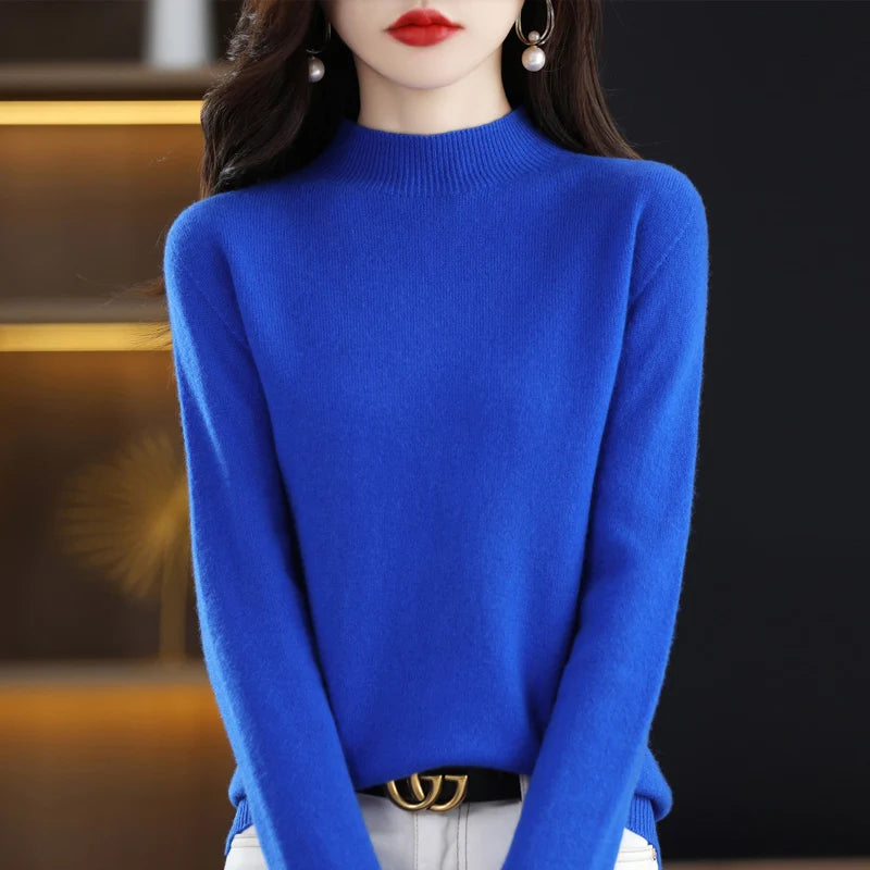 100% merino wool cashmere sweater women's sweater semi-high-necked long-sleeved pullover warm pullover in autumn and winter