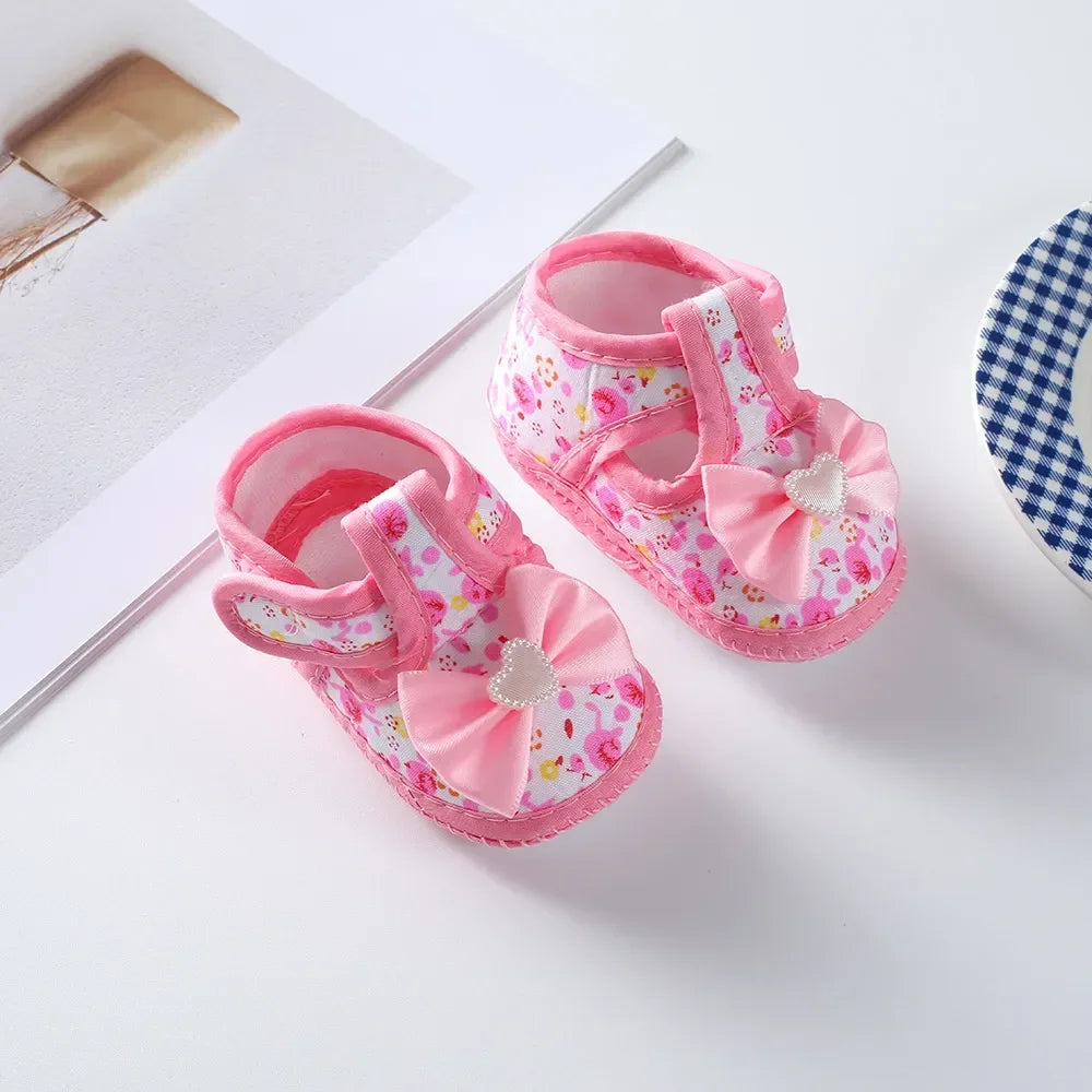 Spring New Princess Shoes 0-1 Year Old Baby Single Shoes Cute Bow Soft Soled Newborn Baby Walking Shoes