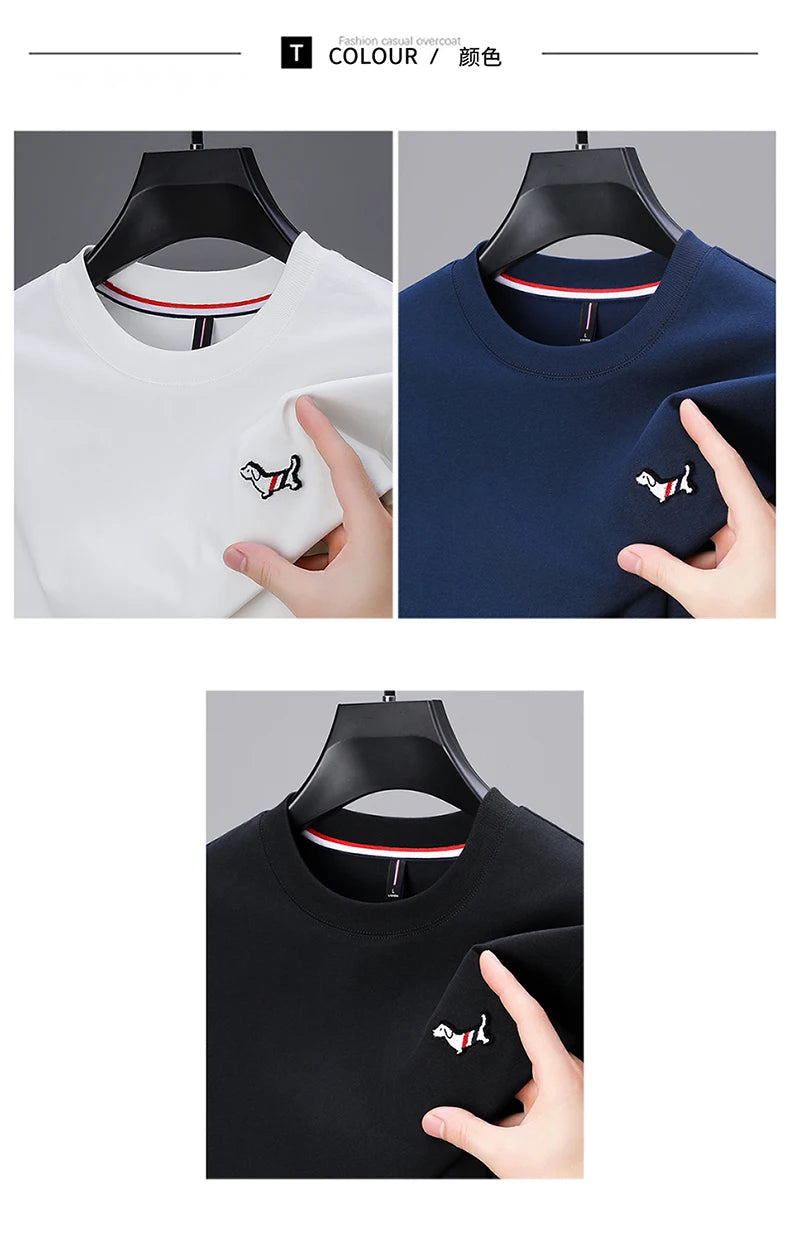 100% cotton long sleeve T-shirt men's spring new trend Korean version fashion dog embroidery design casual round neck T-shirt