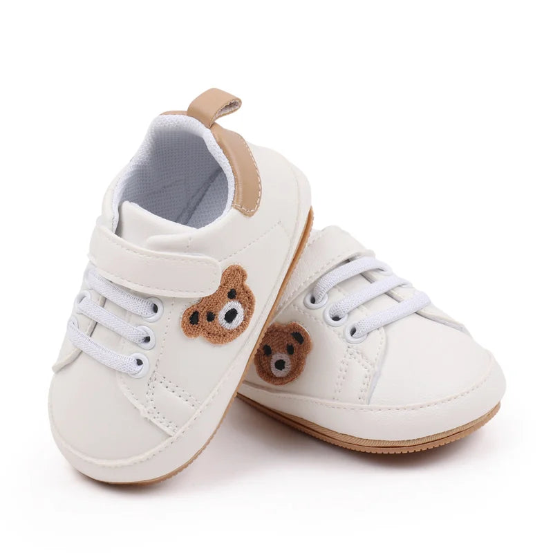 New White Baby Shoes Lovely Bear / Stripes Casual Soft Sole Anti-slip Infant Sports Toddler Boys Girls First Walkers