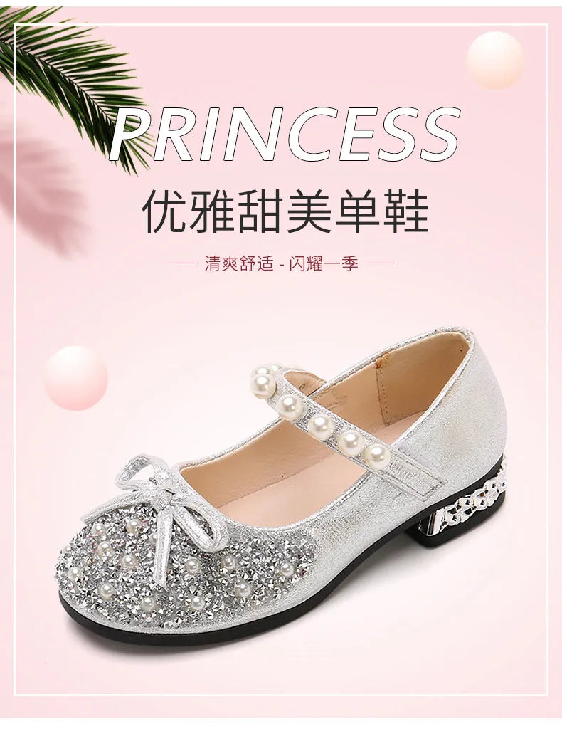 Summer Girls Shoes Bead Mary Janes Flats Fling Princess Glitter Shoes Baby Dance Shoes Kids Sandals Children Wedding Shoes Gold